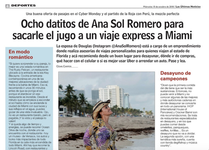 Ocho datitos de Ana Sol Romero para sacarle el juego a un viaje express a Miami - LUN